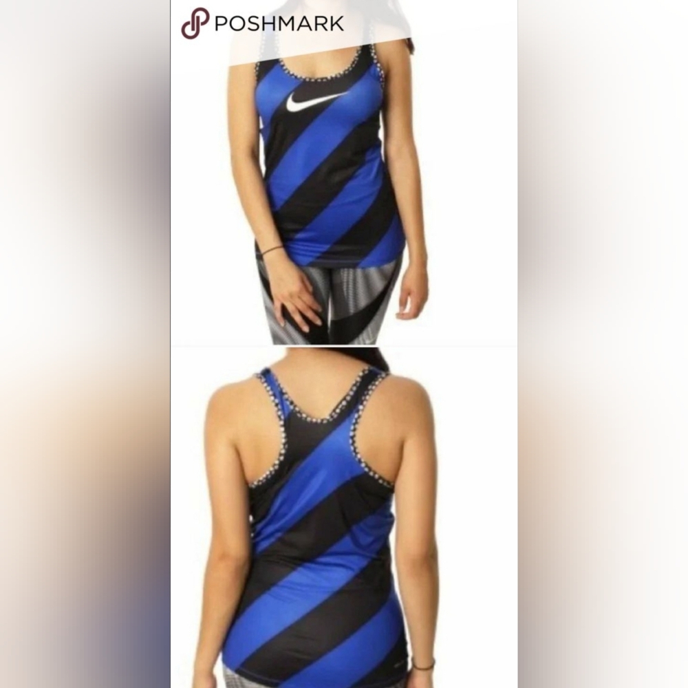 Nike Pro Nlue & Black Striped Lightweight Athletic Tank Top